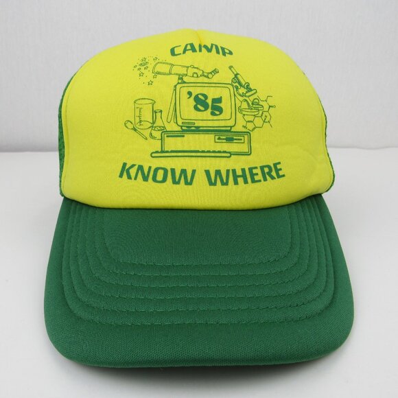 Stranger Things Camp Know Where '85 Snapback Trucker Hat Cap Green Yellow - Picture 6 of 10